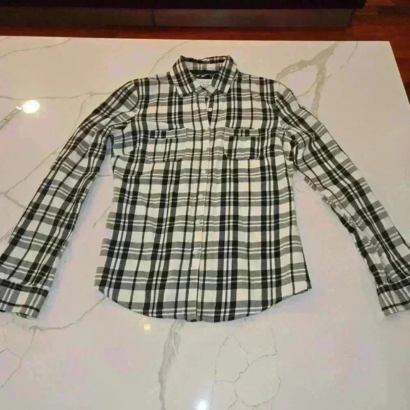 Aeropostale Womens Plaid Long Sleeve Button Down Shirt Black White Size Medium - Picture 4 of 7